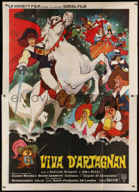 3w0923 GLORIOUS MUSKETEERS Italian 2p 1977 D'Artagnan l'intrepide, great cartoon montage, rare!