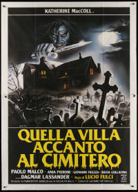 3w0928 HOUSE BY THE CEMETERY Italian 2p 1984 Lucio Fulci, cool Enzo Sciotti horror art of graveyard!