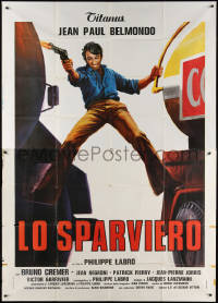 3w0075 HUNTER Italian 2p 1976 art of Jean-Paul Belmondo with gun between two trucks!
