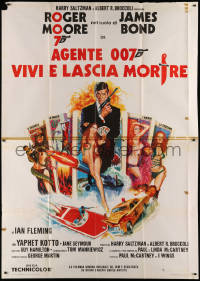 3w0944 LIVE & LET DIE Italian 2p R1973 re-release JO art of Roger Moore as James Bond & sexy tarot cards!