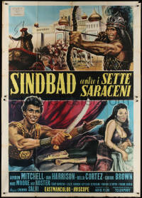 3w0112 SINBAD AGAINST THE 7 SARACENS Italian 2p 1964 De Amicis art of Gordon Mitchell!