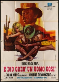 3w0974 SINGER NOT THE SONG Italian 2p R1970s art of naked Dirk Bogarde w/gun & sexy Mylene Demongeot!