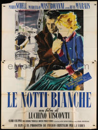 3w0126 WHITE NIGHTS Italian 2p 1957 Visconti, Brini art of Schell & Marais by bridge, Dostoyevsky!