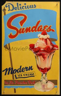 3w0561 MODERN ICE CREAM 12x19 advertising poster 1950s delicious sundaes, in its sundae best!