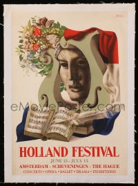 3w0689 HOLLAND FESTIVAL linen 10x14 Dutch travel poster 1950 Amsterdam, The Hague, Eppo Doeve art!