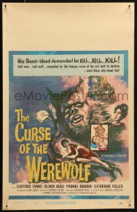 3w0747 CURSE OF THE WEREWOLF WC 1961 Hammer, Joseph Smith art of Oliver Reed holding victim, rare!