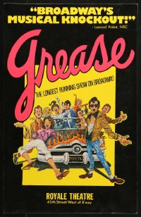 3w0773 GREASE stage play WC 1980s the longest running show on Broadway, wonderful cast portrait art!