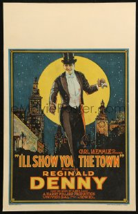 3w0784 I'LL SHOW YOU THE TOWN WC 1925 wonderful art of Reginald Denny in tux over city, ultra rare!