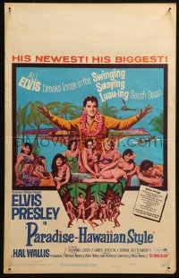 3w0818 PARADISE - HAWAIIAN STYLE WC 1966 Elvis Presley on the beach with sexy tropical babes!