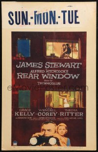 3w0826 REAR WINDOW WC 1954 Alfred Hitchcock, voyeur Jimmy Stewart w/ binoculars & sexy Grace Kelly!