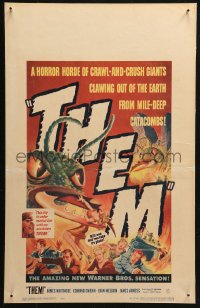 3w0854 THEM linen WC 1954 classic sci-fi, art of horror horde of giant bugs terrorizing people!