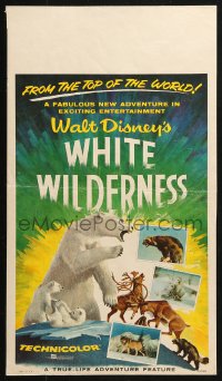 3w0869 WHITE WILDERNESS WC 1958 Disney, cool art of polar bear & arctic animals on top of world!