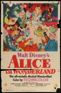 3x0639 ALICE IN WONDERLAND 1sh 1951 Walt Disney Lewis Carroll classic, wonderful tea party art!