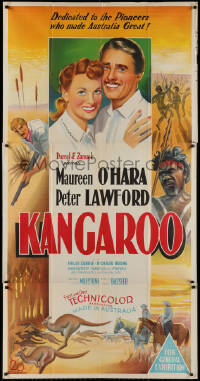 3x0241 KANGAROO Aust 3sh 1951 Maureen O'Hara, Peter Lawford, Australian outback art!