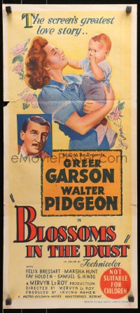 3x0332 BLOSSOMS IN THE DUST Aust daybill R1950s art of Greer Garson w/baby + close up Wayne Morris!