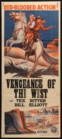 3x0356 COLUMBIA Aust daybill 1950s stock, advertising Vengeance of the West, cowboy western art!
