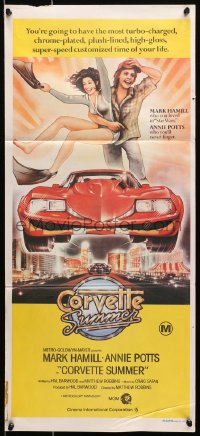 3x0358 CORVETTE SUMMER Aust daybill 1978 art of Mark Hamill & sexy Annie Potts on custom Corvette!