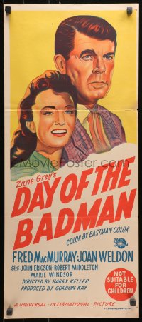 3x0363 DAY OF THE BADMAN Aust daybill 1958 art of gunman Fred MacMurray, Joan Weldon, misleading!
