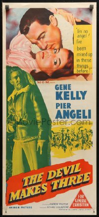 3x0371 DEVIL MAKES THREE Aust daybill 1952 Gene Kelly, Pier Angeli, she's been mixed up before!