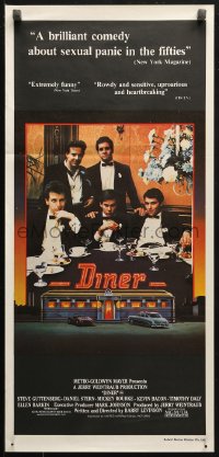 3x0373 DINER Aust daybill 1983 Barry Levinson, Kevin Bacon, Daniel Stern, Rourke, art by Joe Garnett