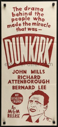 3x0378 DUNKIRK Aust daybill R1960s World War II, John Mills, drama behind the miracle!