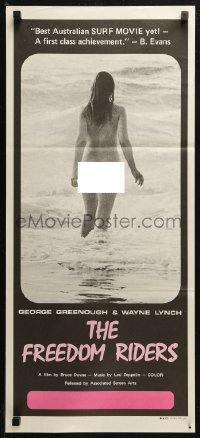 3x0406 FREEDOM RIDERS Aust daybill 1972 completely naked Aussie surfer girl, black design!