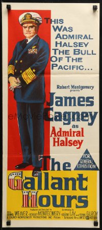 3x0410 GALLANT HOURS Aust daybill 1960 different art of James Cagney as Admiral Bull Halsey!