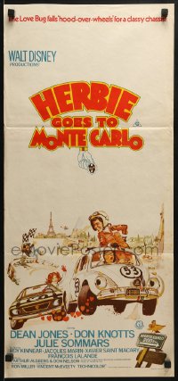 3x0426 HERBIE GOES TO MONTE CARLO Aust daybill 1977 Disney, Bysouth Volkswagen Beetle racing art!