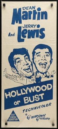3x0429 HOLLYWOOD OR BUST Aust daybill R1960s different wacky art of Dean Martin & Jerry Lewis!