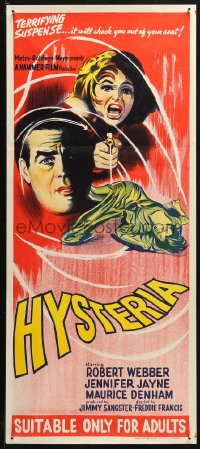 3x0436 HYSTERIA Aust daybill 1965 Robert Webber, Hammer horror, will shock you out of your seat!