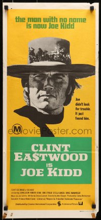 3x0446 JOE KIDD Aust daybill 1972 John Sturges, if you're looking for trouble, he's Clint Eastwood!