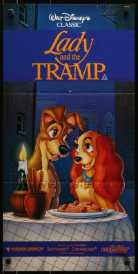 3x0455 LADY & THE TRAMP Aust daybill R1980s Walt Disney, romantic artwork from canine dog classic!