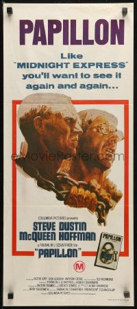 3x0482 PAPILLON Aust daybill R1970s art of prisoners Steve McQueen & Dustin Hoffman by Tom Jung!