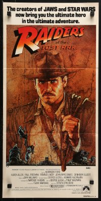 3x0497 RAIDERS OF THE LOST ARK Aust daybill 1981 great Richard Amsel artwork of Harrison Ford!
