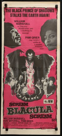 3x0515 SCREAM BLACULA SCREAM Aust daybill 1973 image of black vampire William Marshall & Pam Grier!