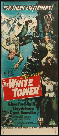 3x0559 WHITE TOWER Aust daybill 1950 Glenn Ford, Alida Valli, Claude Rains, dramatic climbing art!
