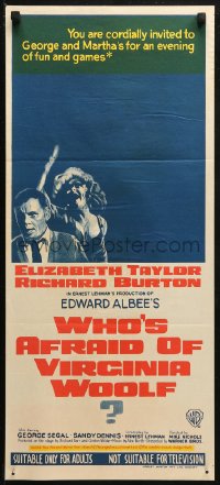 3x0560 WHO'S AFRAID OF VIRGINIA WOOLF Aust daybill 1966 Elizabeth Taylor, Richard Burton, Nichols!