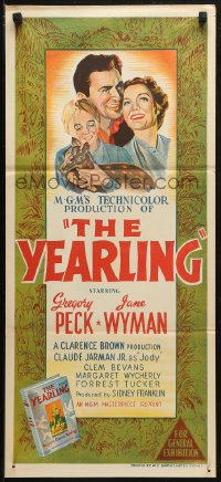 3x0569 YEARLING Aust daybill R1956 Gregory Peck, Jane Wyman, Claude Jarman Jr., different!