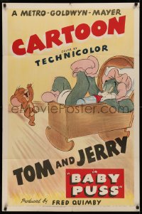 3x0659 BABY PUSS 1sh R1949 great cartoon art of Jerry laughing at baby Tom in basinet, ultra rare!