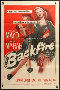 3x0661 BACKFIRE 1sh 1950 full-length sexy double-crossing Virginia Mayo seduces Gordon MacRae!