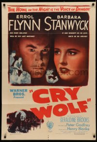 3x0755 CRY WOLF 1sh 1947 Barbara Stanwyck wouldn't be so afraid if she didn't love Errol Flynn!