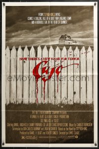 3x0756 CUJO 1sh 1983 Stephen King, horrifying artwork of bloody fence & house by Robert Tanenbaum!