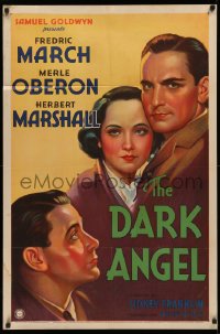3x0762 DARK ANGEL 1sh 1935 sexy Merle Oberon between Fredric March & Herbert Marshall, ultra rare!