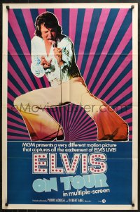 3x0804 ELVIS ON TOUR int'l 1sh 1972 classic artwork of Elvis Presley singing into microphone!