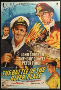 3x0597 PURSUIT OF THE GRAF SPEE English 1sh 1955 Powell & Pressburger's Battle of the River Plate!