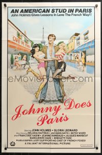 3x0821 EXTREME CLOSE-UP 25x38 1sh R1981 John Holmes holding two girls in Johnny Does Paris!