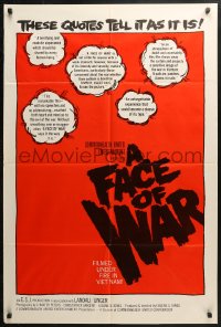 3x0823 FACE OF WAR 1sh 1968 Eugene S. Jones, filmed under fire in the Vietnam War, ultra-rare!