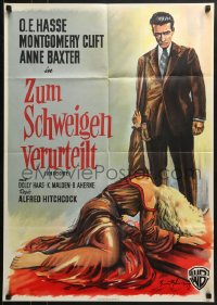 3x0161 I CONFESS German R1954 Alfred Hitchcock, Wendt art of Montgomery Clift & Anne Baxter!