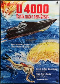 3x0174 LATITUDE ZERO German 1970 cool underwater sci-fi art, sexy scuba diver!