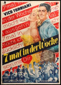 3x0218 SIEBENMAL IN DER WOCHE German 1957 art of Vico Torriani & sexy Germaine Damar, yellow title!